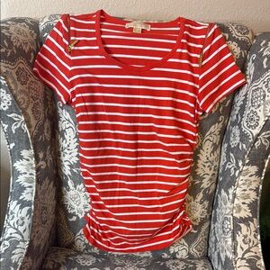 MICHAEL Michael Kors Orange White Ruched Short Sleeve Tee